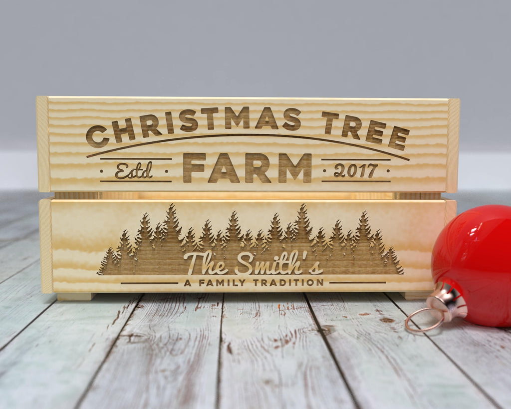 Christmas Tree Farm Crate, Personalized Christmas Decor, Farmhouse Christmas, Wood Christmas Box, Engraved Box, Christmas Decor, Xmas Trees