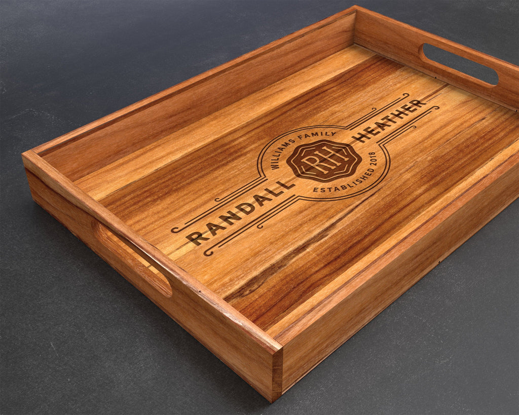 Serving Tray, Teak, Custom Serving Tray, Tray with Handles, Engraved, Tray, Breakfast in Bed, Breakfast Tray, Wood Tray, Coffee Table Tray