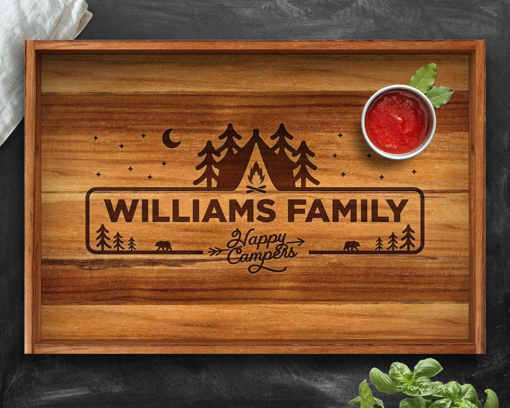 Teak Wood Engraved Tray - Wooden Tray with Handles - Breakfast in Bed Tray - Personalized Gifts - Gifts for Men