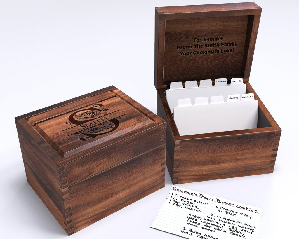 Wood Recipe Box - Engraved Box - Personalized Christmas Gifts - Best Wedding Presents