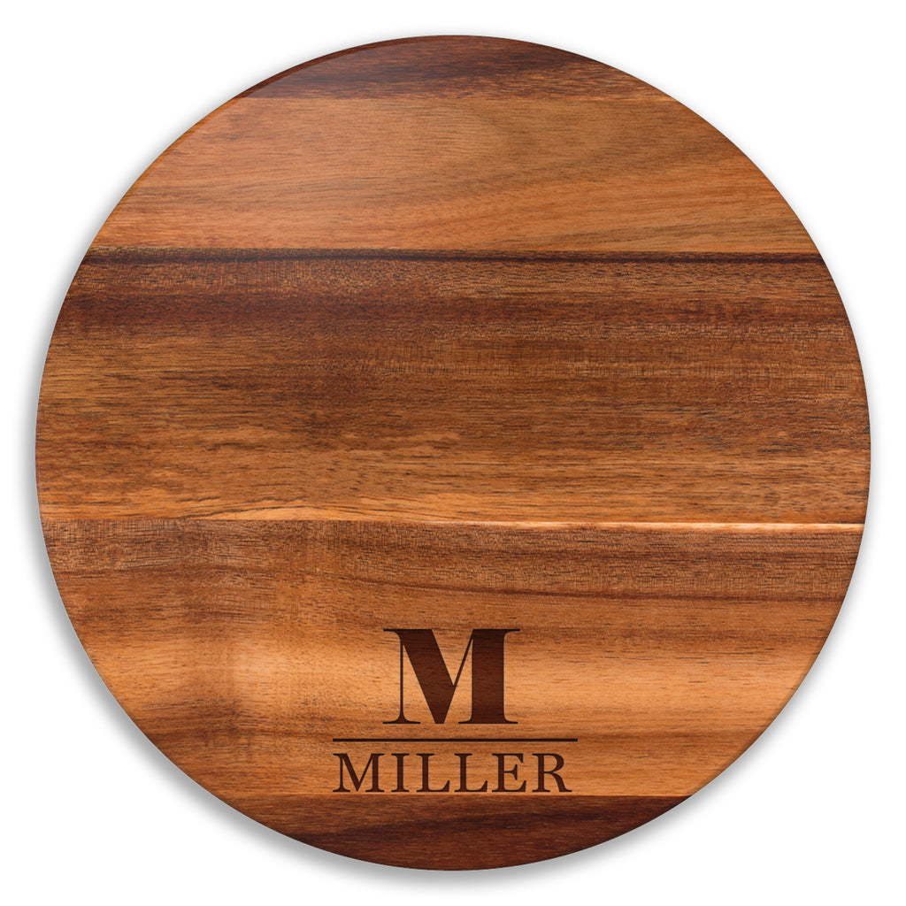 Personalized Engraved Acacia Wood Lazy Susan – 18″ Round Turntable Serving Tray – Custom Monogram & Family Name Gift