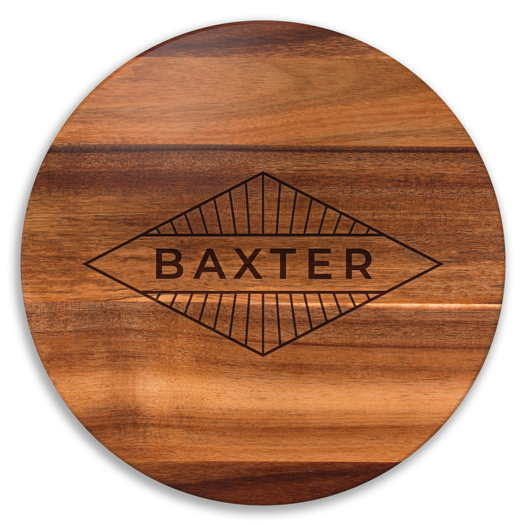 Personalized Lazy Susan 18″ • Modern Geometric Diamond Design • Engraved Acacia Turntable • Custom Name Gift • Housewarming & Kitchen Decor