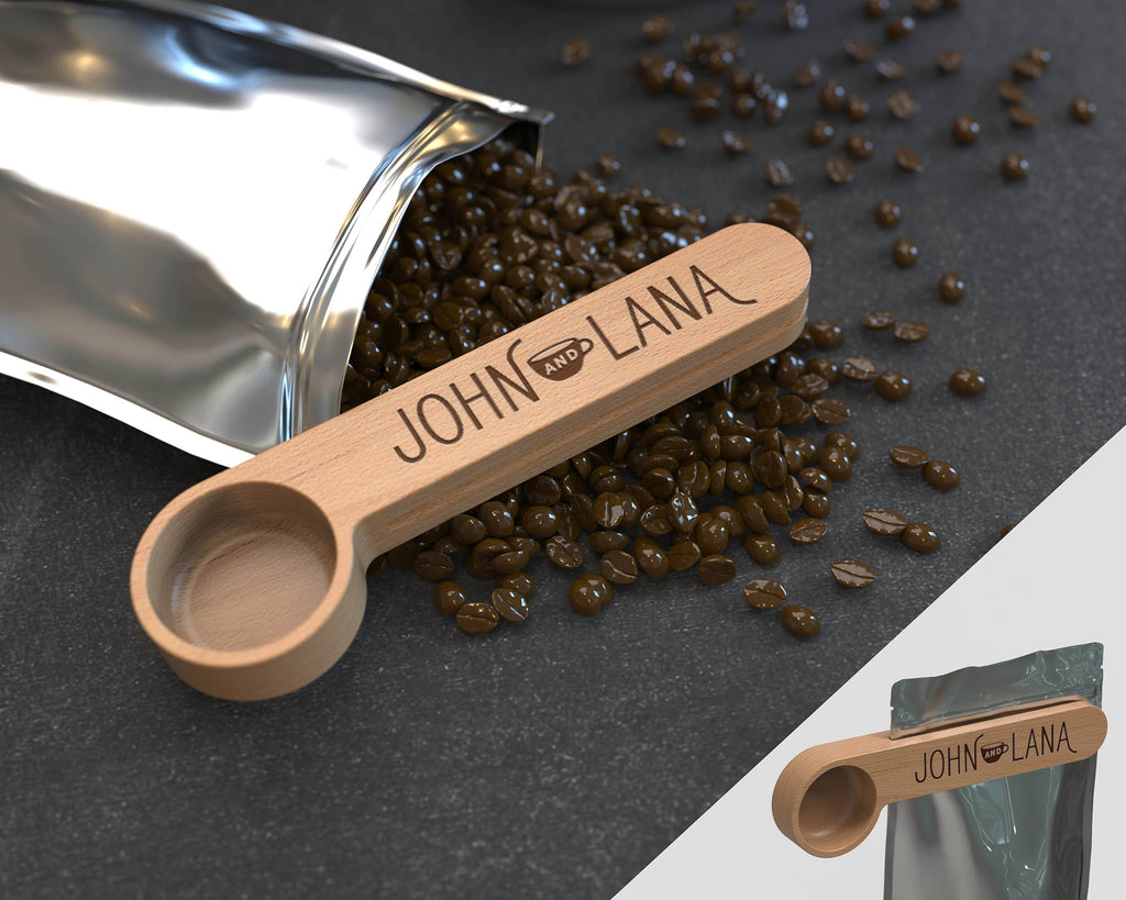 Engraved Coffee Scoop, Bag Clip, Coffee Spoon, Wooden Coffee Scoop, Kitchen tools, Coffee gift, Coffee Lover Gift