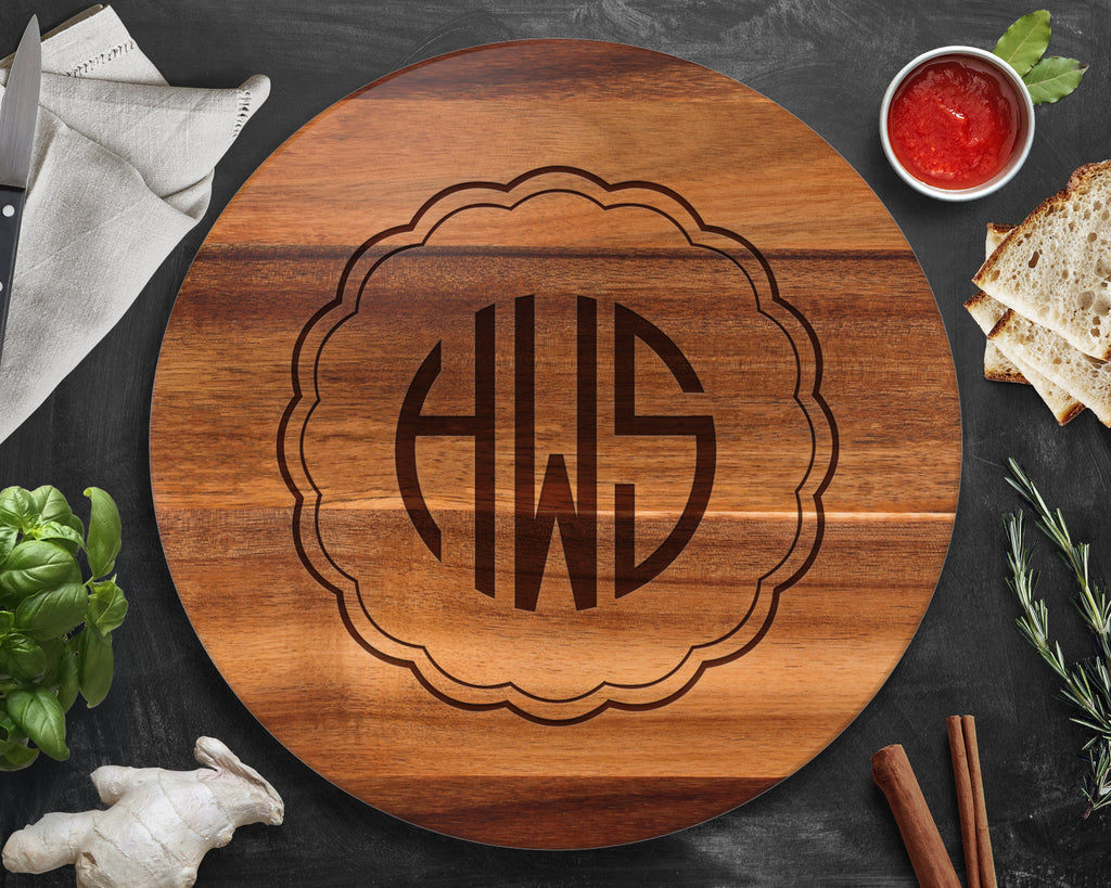 Personalized Lazy Susan, Lazy Susan with Initials Monogrammed, 18" Acacia Wood Turntable