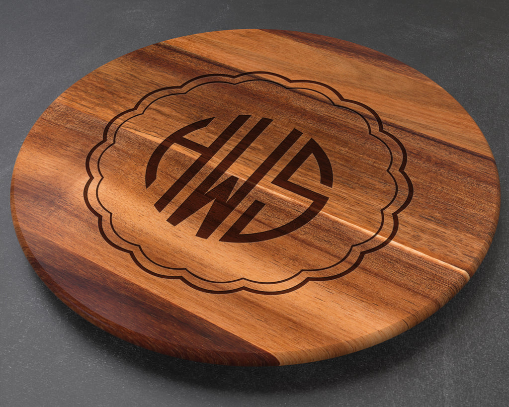 Personalized Lazy Susan, Lazy Susan with Initials Monogrammed, 18" Acacia Wood Turntable