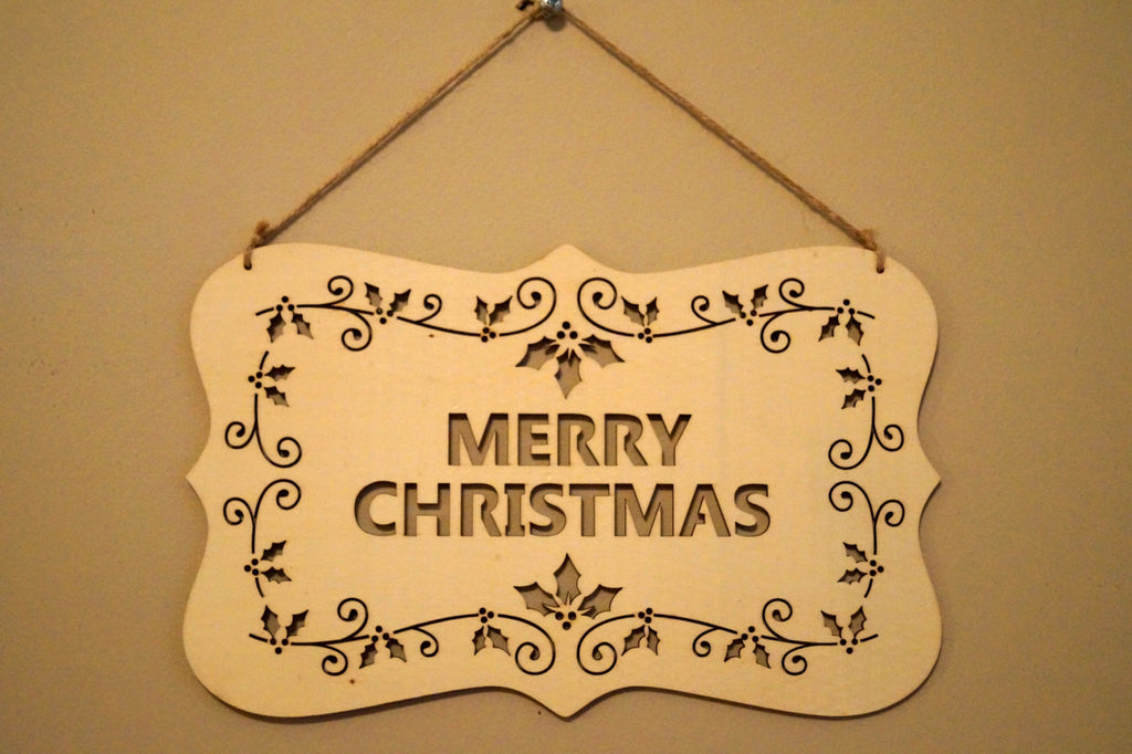 Merry Christmas Sign Decoration; Wooden Laser Cut; Joy Love Noel Peace Believe; Merry Christmas Ornament Door Wreath Flourish