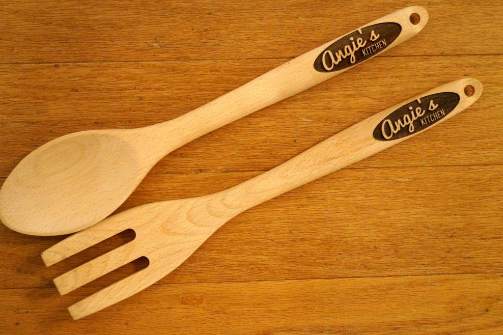 Personalized Wood Spoon and Fork set, Salad Servers, Serving Spoon, Serving Utensils, Kitchen Set, Gift for Wife, Mom Gifts, Gift for Mom