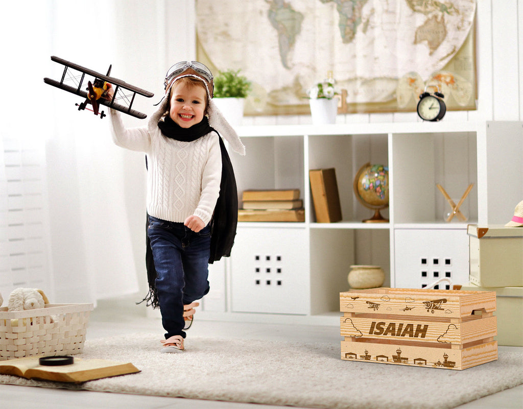 Large Wooden Airplane Crate -  Wood Toy Box - Airplane Nursery - Kids Toy Storage - Personalized Crate - Personalized Toy Box - Toy Organization - Boys Room