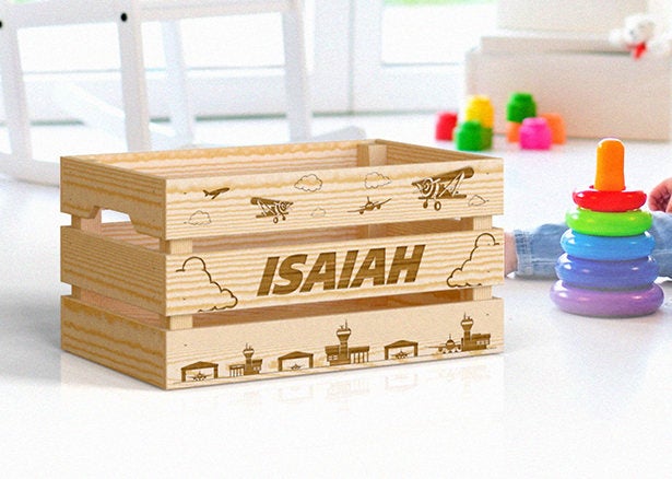 Large Wooden Airplane Crate -  Wood Toy Box - Airplane Nursery - Kids Toy Storage - Personalized Crate - Personalized Toy Box - Toy Organization - Boys Room