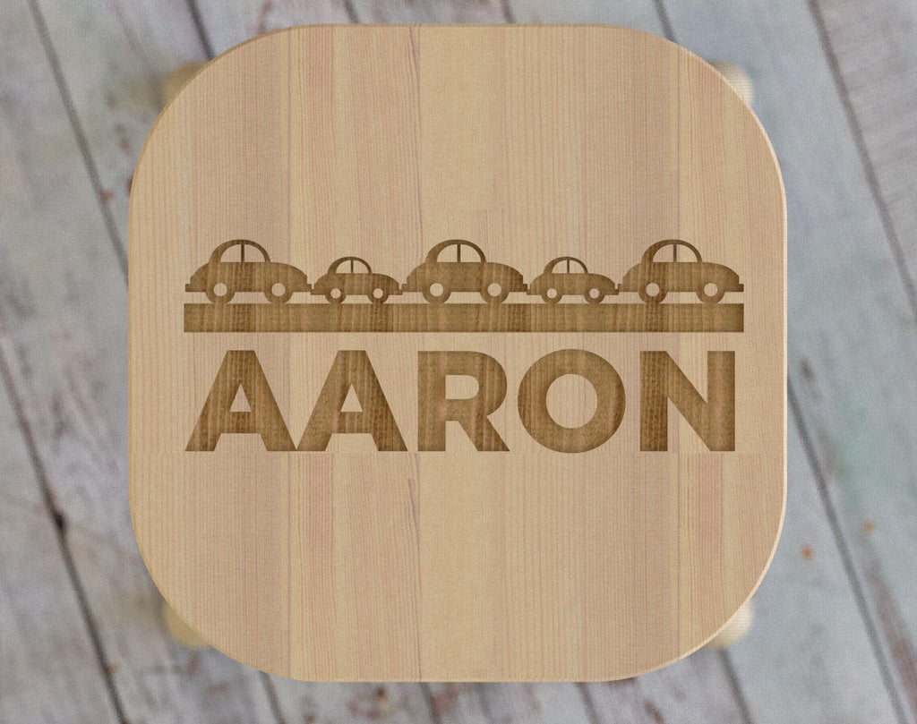 Custom Kid's stool with Car motif - Childrens Engraved Seat, Personalized Monogram Name Nursery Bedroom Baby Shower Birthday Gift ST09