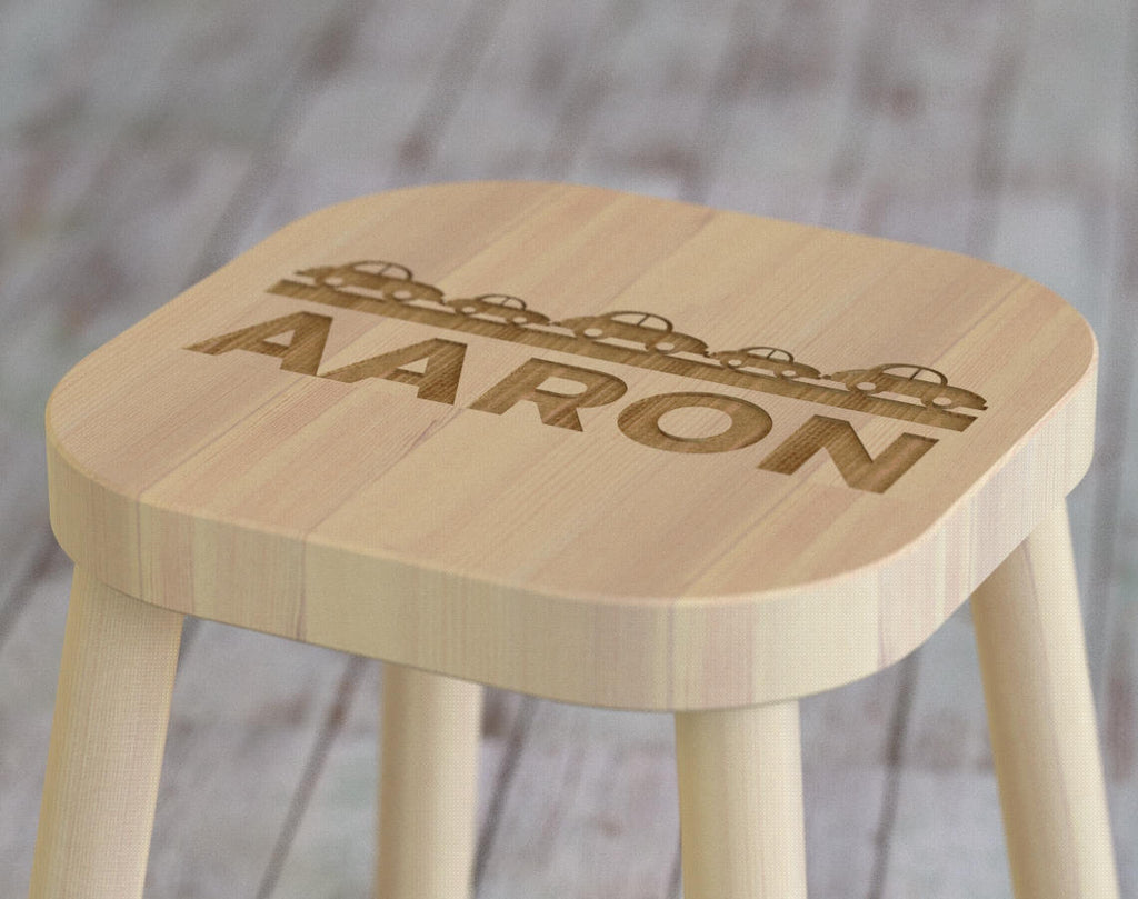 Custom Kid's stool with Car motif - Childrens Engraved Seat, Personalized Monogram Name Nursery Bedroom Baby Shower Birthday Gift ST09