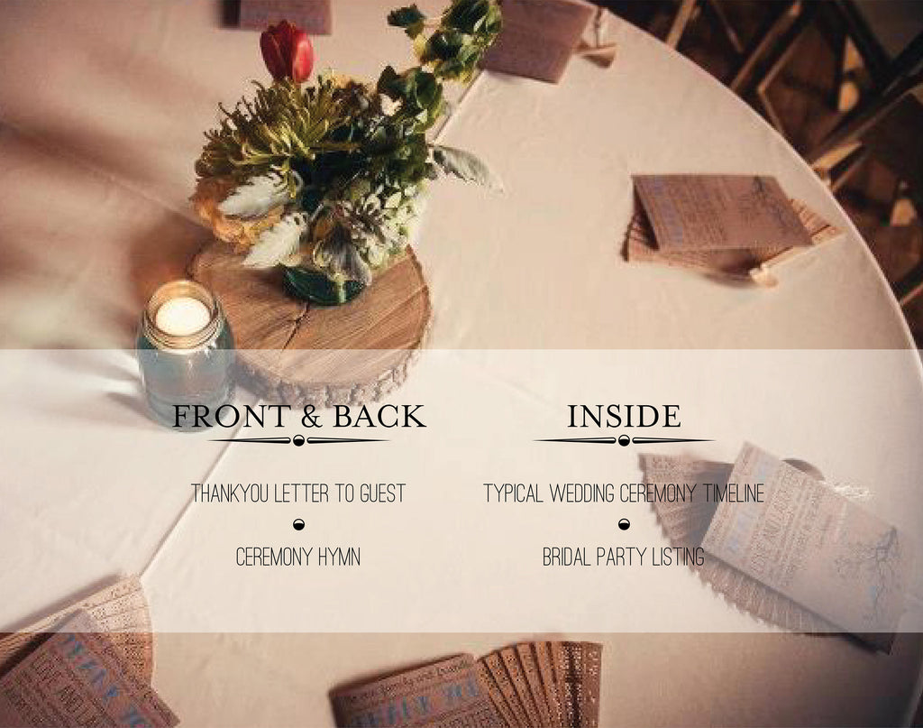 Rustic Wedding Program - Crafty Vintage Bi-fold - We make it You print it, Customizable