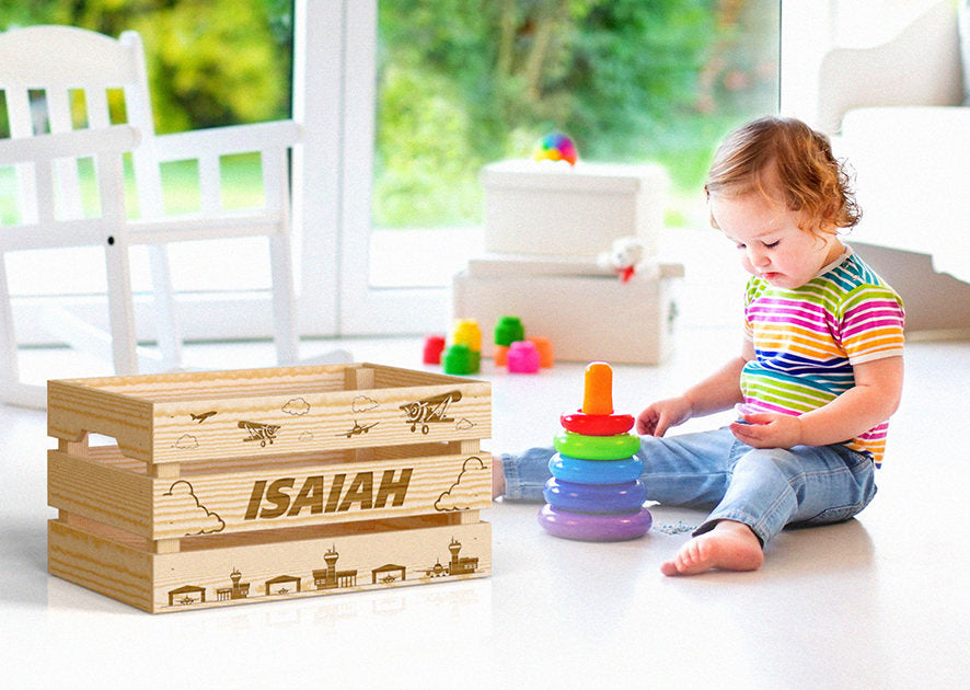 Large Wooden Airplane Crate -  Wood Toy Box - Airplane Nursery - Kids Toy Storage - Personalized Crate - Personalized Toy Box - Toy Organization - Boys Room