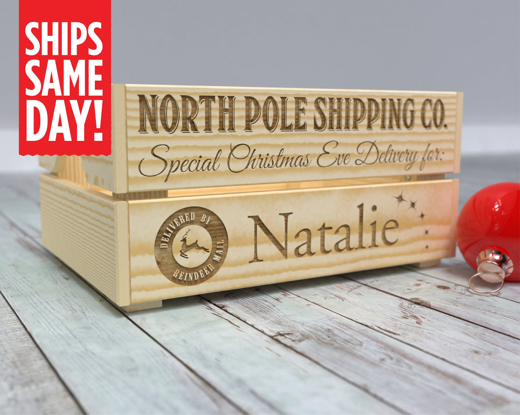 Wood Christmas Eve Box - Engraved Christmas Eve Crate - Personalized Christmas Gifts - Best Christmas Gifts for Kids 2023 - Custom Christmas Present for Boys or Girls