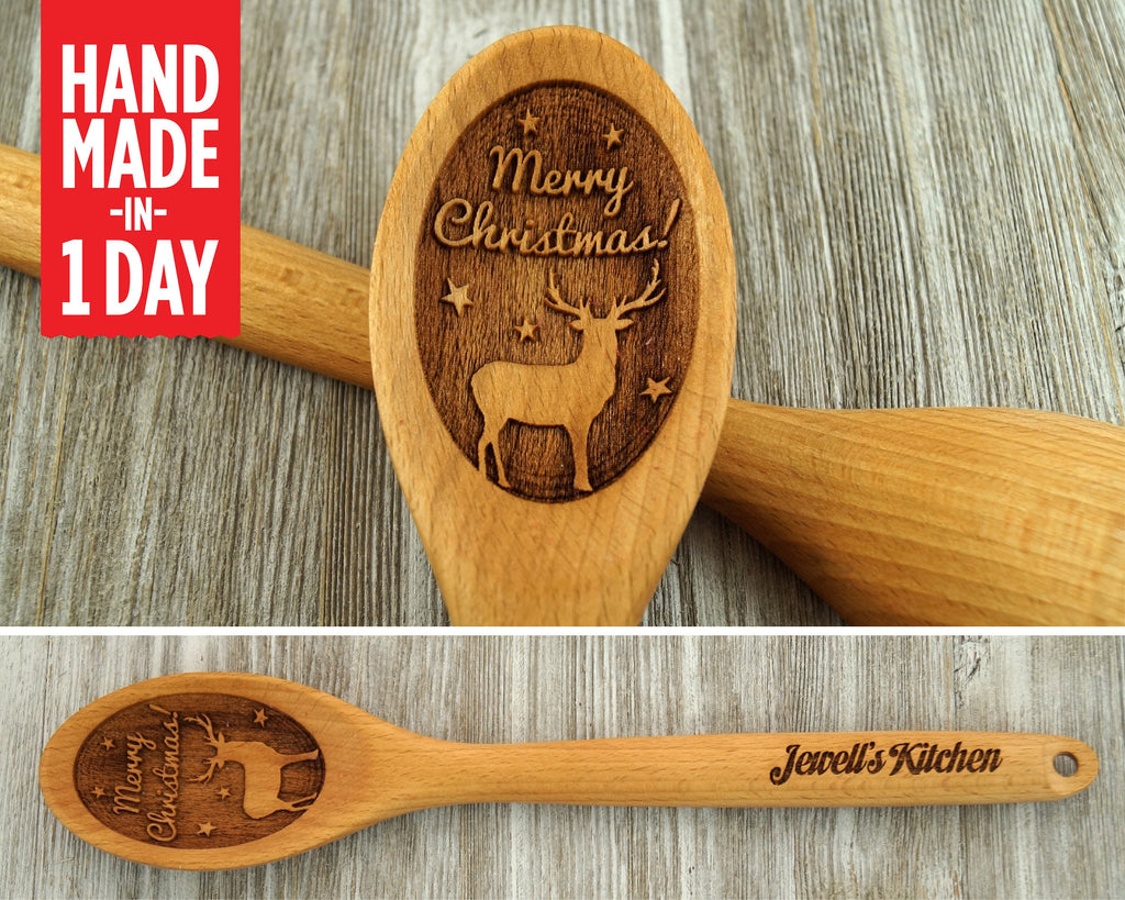 Deer Gifts, Reindeer Decor, Christmas Wooden Spoon, Christmas Cookie, Christmas Baking Gifts, Deer Wooden Spoon, Deer Kitchen, Christmas Kitchen Gifts