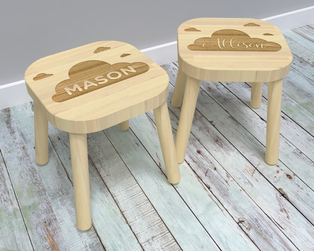 Clouds, Kids Step Stool, Kids Name Stool, Kids Stool, Childrens Stool, Childrens Bench, Wooden Step Stool, Gift For Kids, Cloud Nursery