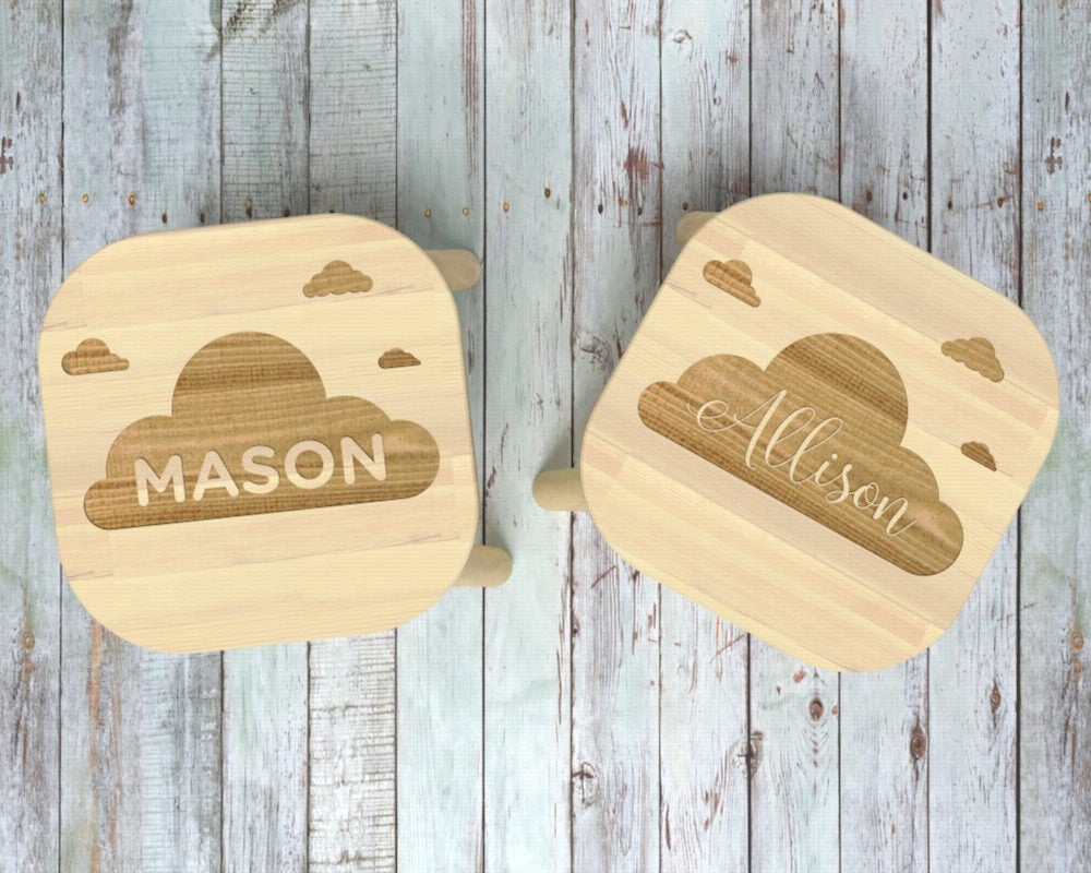 Clouds, Kids Step Stool, Kids Name Stool, Kids Stool, Childrens Stool, Childrens Bench, Wooden Step Stool, Gift For Kids, Cloud Nursery