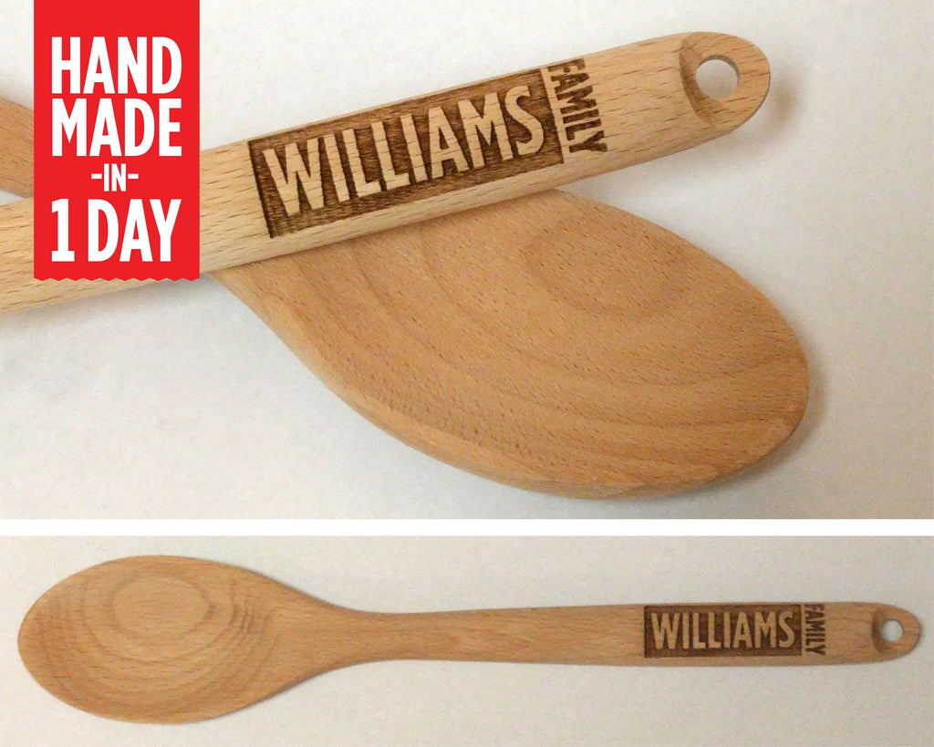 Wooden Spoon, Family Gift, Engraved Wooden Spoon, Personalized Spoon, Wooden Spoon, Gift for Her, Baking Gift, Cooking Gift, Engraved Spoon