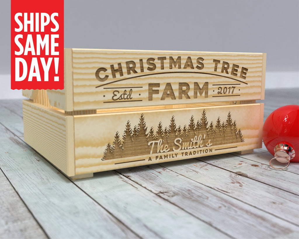 Christmas Tree Farm Crate, Personalized Christmas Decor, Farmhouse Christmas, Wood Christmas Box, Engraved Box, Christmas Decor, Xmas Trees