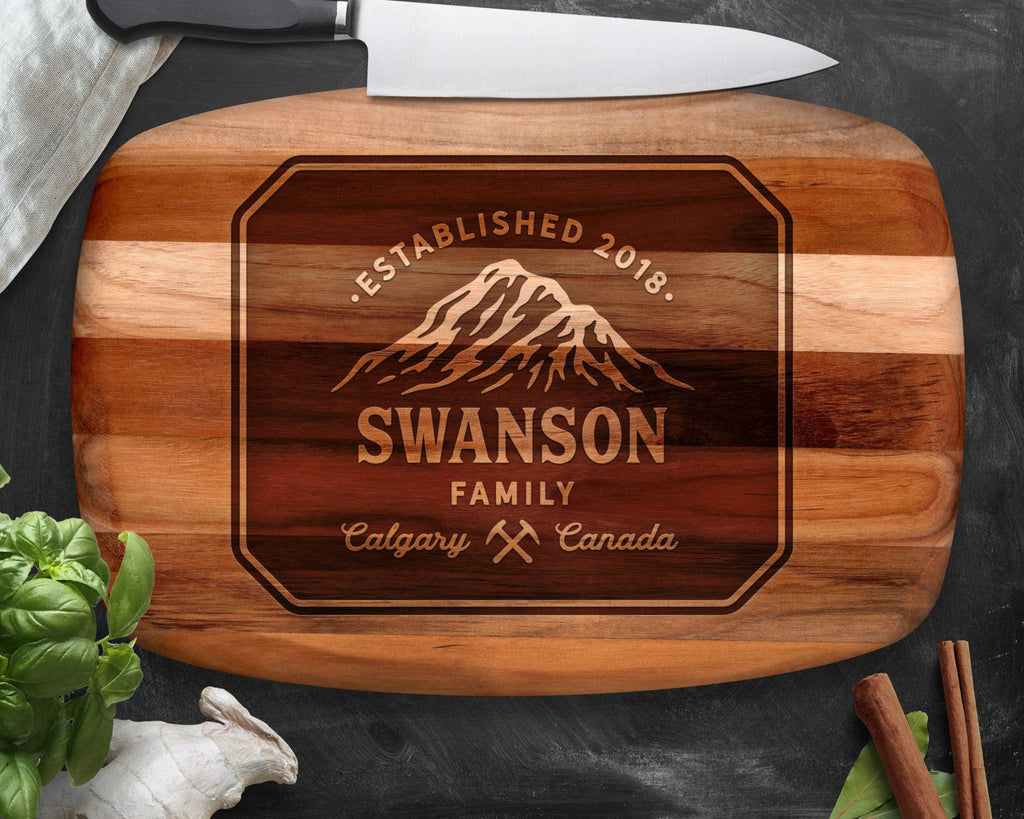 Gift for Men, Cutting Board, Teak, Gifts for Him, Gifts for Dad, Husband Gift, Mountains, Mountain Range, Nature Lover Gift, Hiking, Outdoor