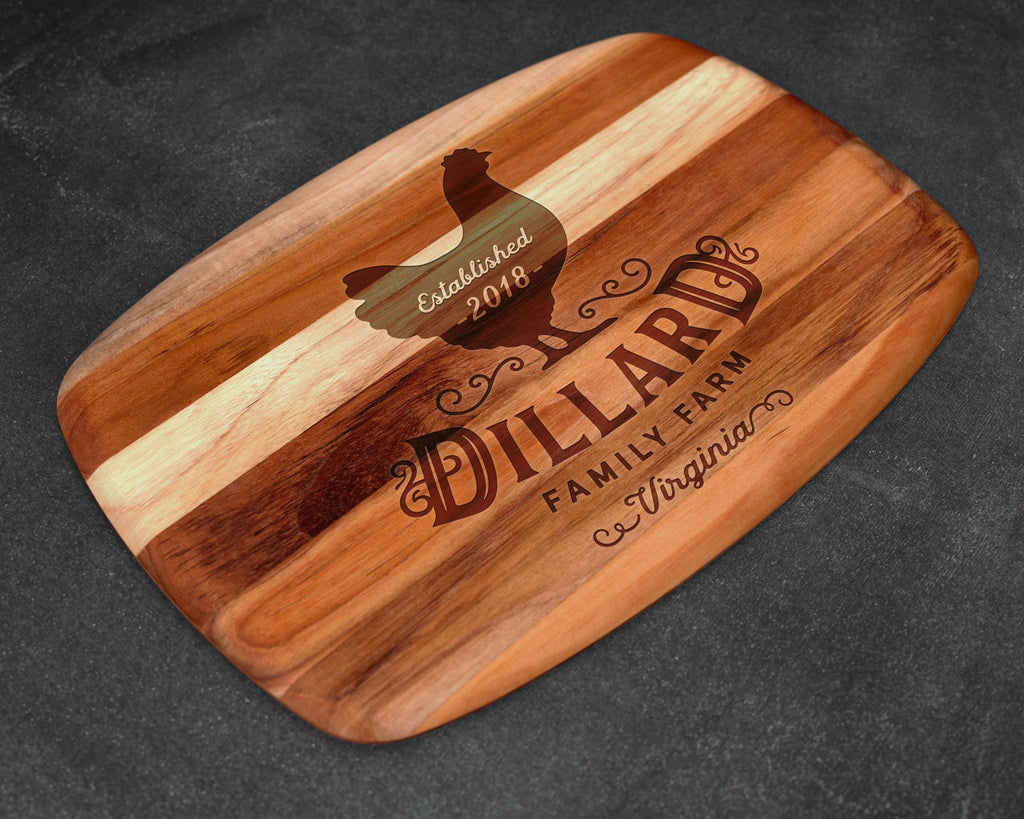 Rooster, Cutting Board, Teak, Chicken Gift, Personalized Cutting Board, Chopping Block, Family Gift, Family Name Sign, Christmas