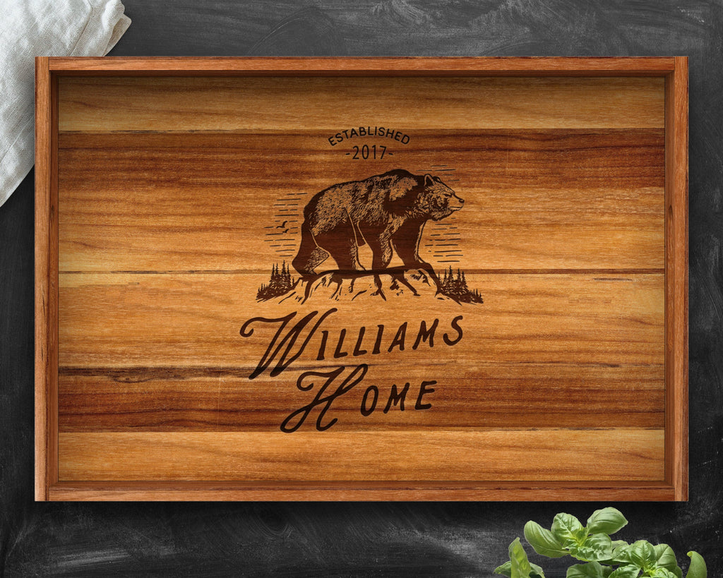 Bear, Rustic Tray, Teak, Custom Serving Tray, Rustic Decor, Cabin Decor, Cabin Sign, Gift for Him, Hunting Decor, Cabin Art, Lodge Decor