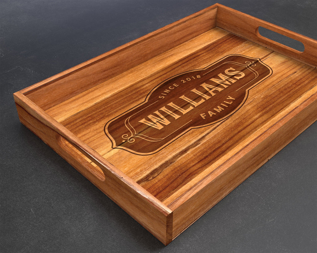 Serving Tray, Teak, Custom Serving Tray, Tray with Handles, Engraved, Tray, Breakfast in Bed, Breakfast Tray, Wood Tray, Coffee Table Tray