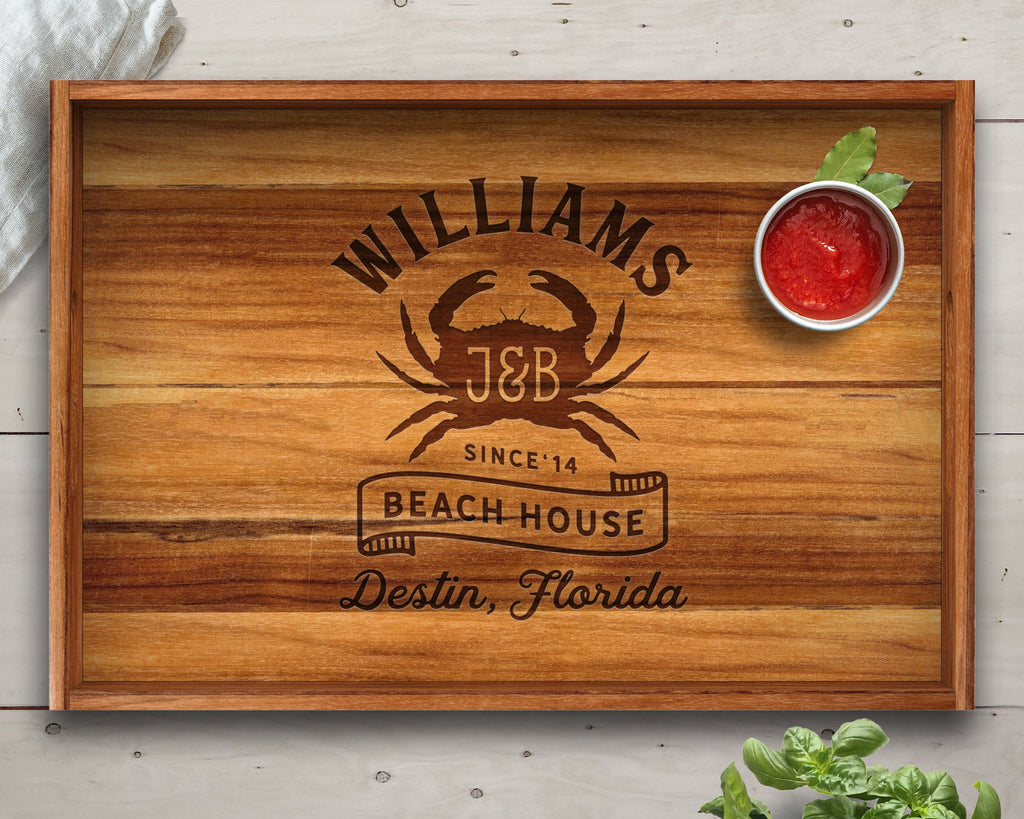 Serving Tray, Teak, Custom Serving Tray, Tray with Handles, Engraved, Tray, Breakfast in Bed, Breakfast Tray, Wood Tray, Coffee Table Tray