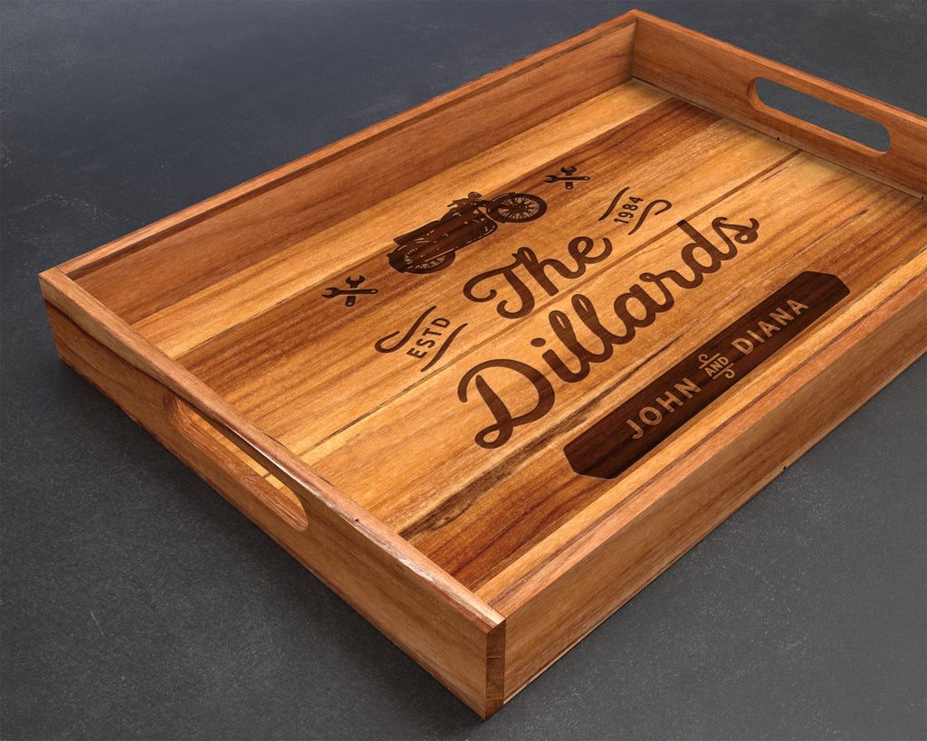 Serving Tray, Teak, Custom Serving Tray, Tray with Handles, Engraved, Tray, Breakfast in Bed, Breakfast Tray, Wood Tray, Coffee Table Tray