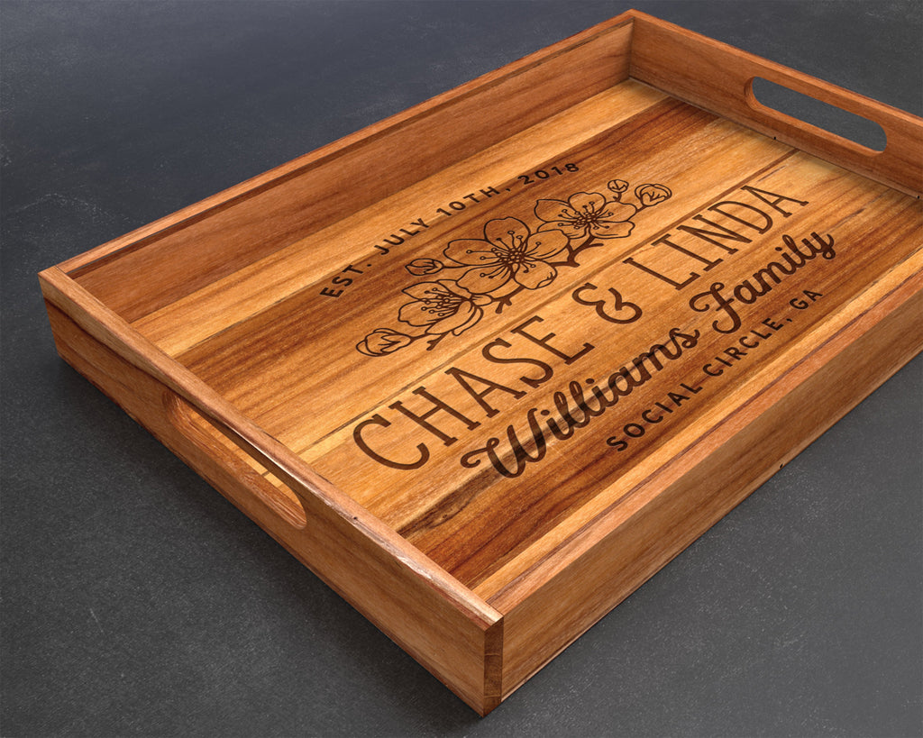 Serving Tray, Teak, Custom Serving Tray, Tray with Handles, Engraved, Tray, Breakfast in Bed, Breakfast Tray, Wood Tray, Coffee Table Tray