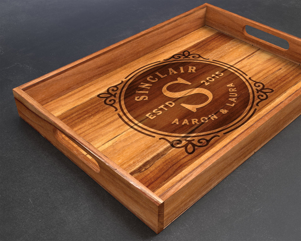 Serving Tray, Teak, Custom Serving Tray, Tray with Handles, Engraved, Tray, Breakfast in Bed, Breakfast Tray, Wood Tray, Coffee Table Tray