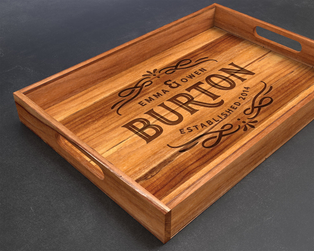 Serving Tray, Teak, Custom Serving Tray, Tray with Handles, Engraved, Tray, Breakfast in Bed, Breakfast Tray, Wood Tray, Coffee Table Tray