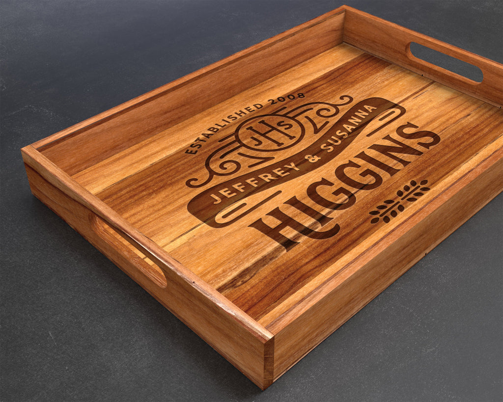 Serving Tray, Teak, Custom Serving Tray, Tray with Handles, Engraved, Tray, Breakfast in Bed, Breakfast Tray, Wood Tray, Coffee Table Tray