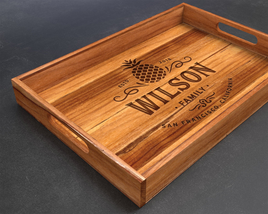Serving Tray, Teak, Custom Serving Tray, Tray with Handles, Engraved, Tray, Breakfast in Bed, Breakfast Tray, Wood Tray, Coffee Table Tray