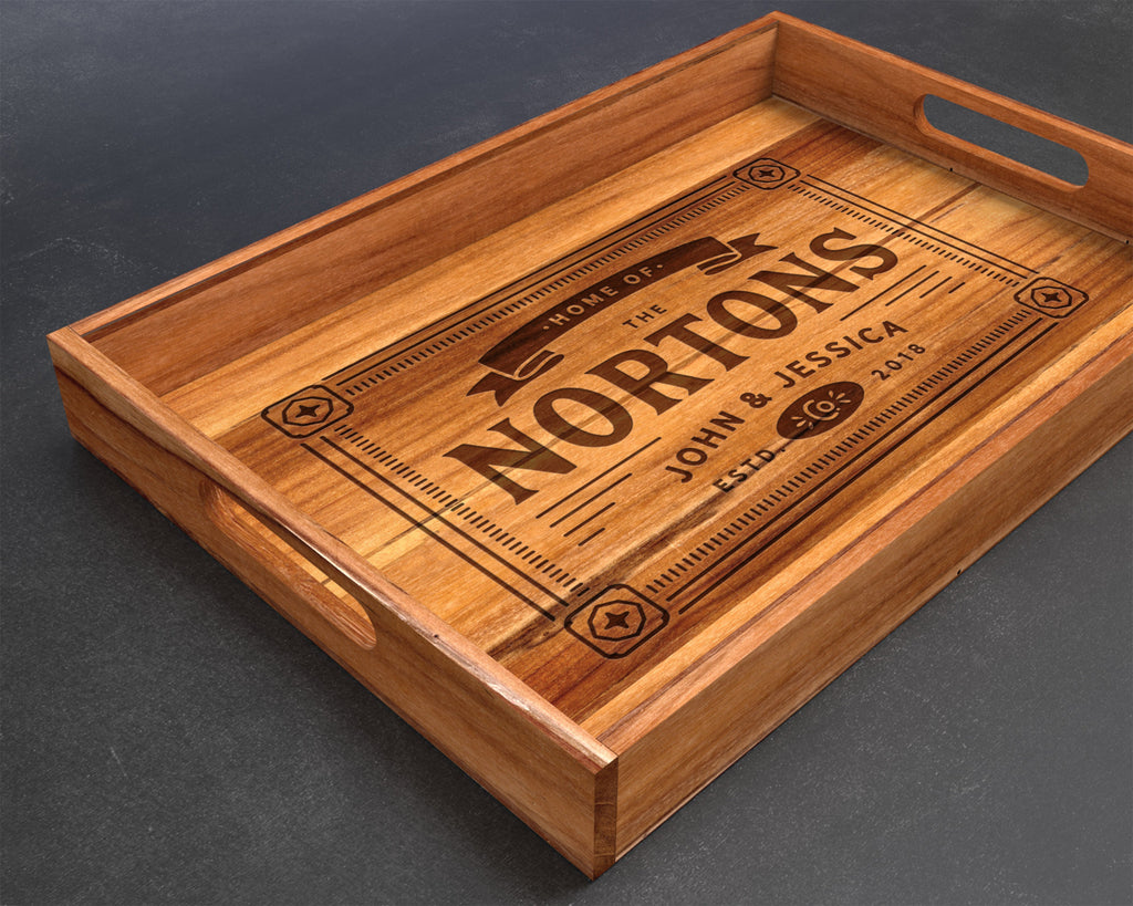 Serving Tray, Teak, Custom Serving Tray, Tray with Handles, Engraved, Tray, Breakfast in Bed, Breakfast Tray, Wood Tray, Coffee Table Tray