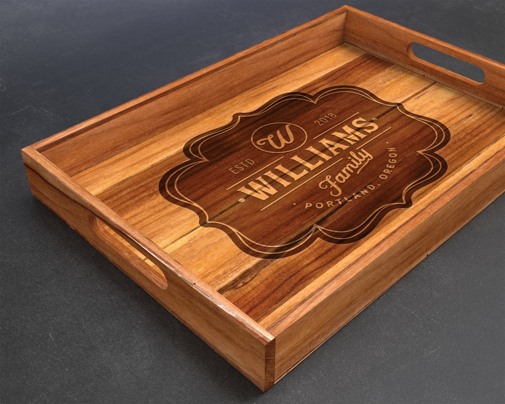 Serving Tray, Teak, Custom Serving Tray, Tray with Handles, Engraved, Tray, Breakfast in Bed, Breakfast Tray, Wood Tray, Coffee Table Tray