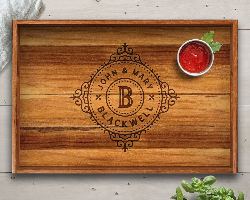 Serving Tray, Teak, Custom Serving Tray, Tray with Handles, Engraved, Tray, Breakfast in Bed, Breakfast Tray, Wood Tray, Coffee Table Tray