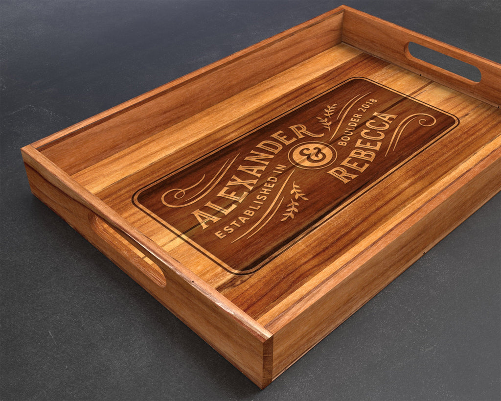 Serving Tray, Teak, Custom Serving Tray, Tray with Handles, Engraved, Tray, Breakfast in Bed, Breakfast Tray, Wood Tray, Coffee Table Tray