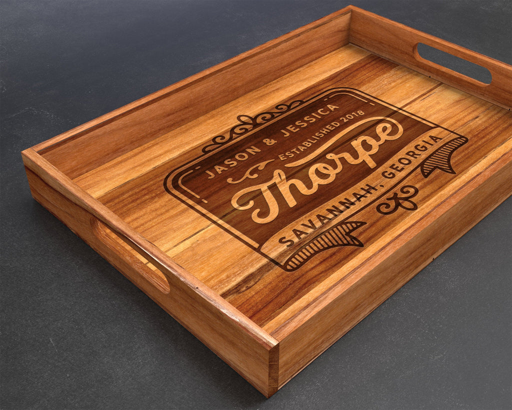 Serving Tray, Teak, Custom Serving Tray, Tray with Handles, Engraved, Tray, Breakfast in Bed, Breakfast Tray, Wood Tray, Coffee Table Tray