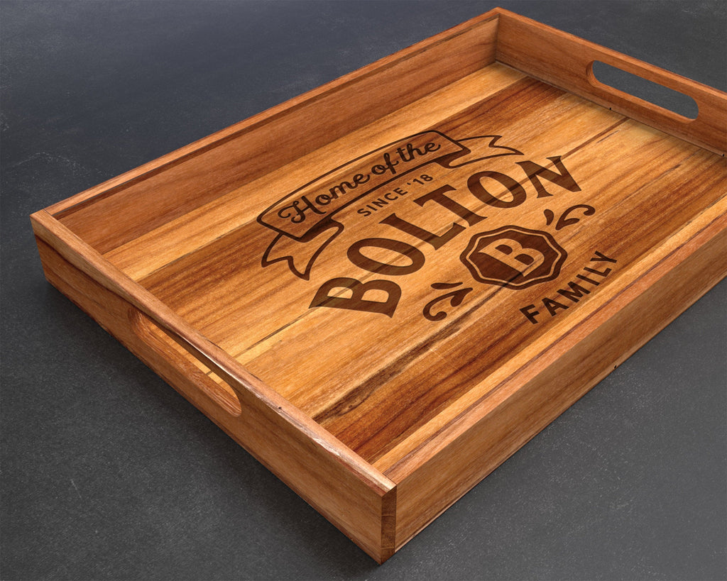 Serving Tray, Teak, Custom Serving Tray, Tray with Handles, Engraved, Tray, Breakfast in Bed, Breakfast Tray, Wood Tray, Coffee Table Tray