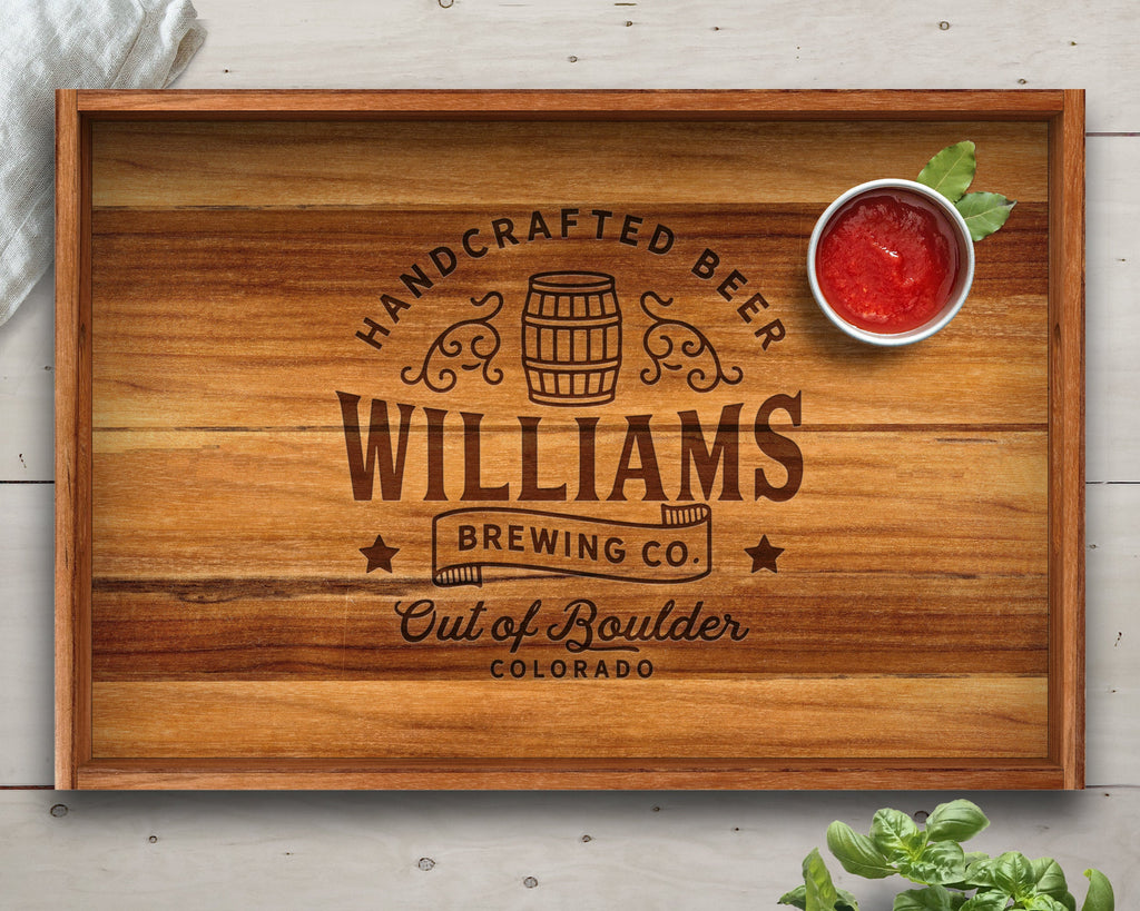 Serving Tray, Teak, Custom Serving Tray, Tray with Handles, Engraved, Tray, Breakfast in Bed, Breakfast Tray, Wood Tray, Coffee Table Tray