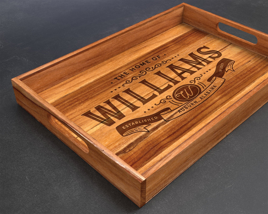 Serving Tray, Teak, Custom Serving Tray, Tray with Handles, Engraved, Tray, Breakfast in Bed, Breakfast Tray, Wood Tray, Coffee Table Tray