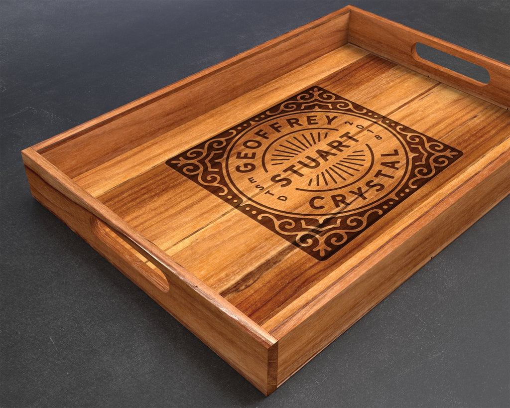 Serving Tray, Teak, Custom Serving Tray, Tray with Handles, Engraved, Tray, Breakfast in Bed, Breakfast Tray, Wood Tray, Coffee Table Tray