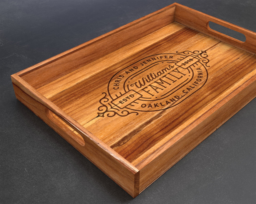 Serving Tray, Teak, Custom Serving Tray, Tray with Handles, Engraved, Tray, Breakfast in Bed, Breakfast Tray, Wood Tray, Coffee Table Tray