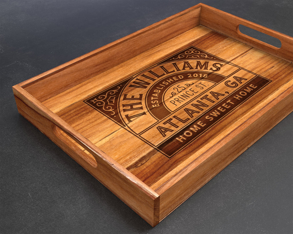 Serving Tray, Teak, Custom Serving Tray, Tray with Handles, Engraved, Tray, Breakfast in Bed, Breakfast Tray, Wood Tray, Coffee Table Tray