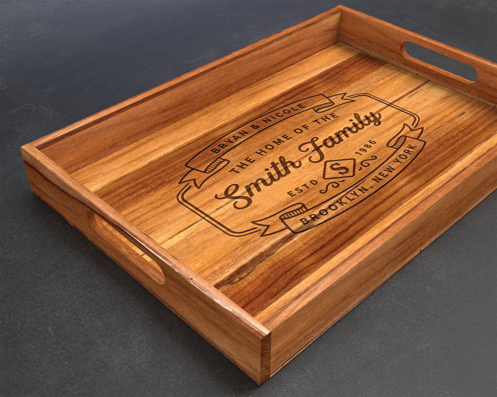 Serving Tray, Teak, Custom Serving Tray, Tray with Handles, Engraved, Tray, Breakfast in Bed, Breakfast Tray, Wood Tray, Coffee Table Tray