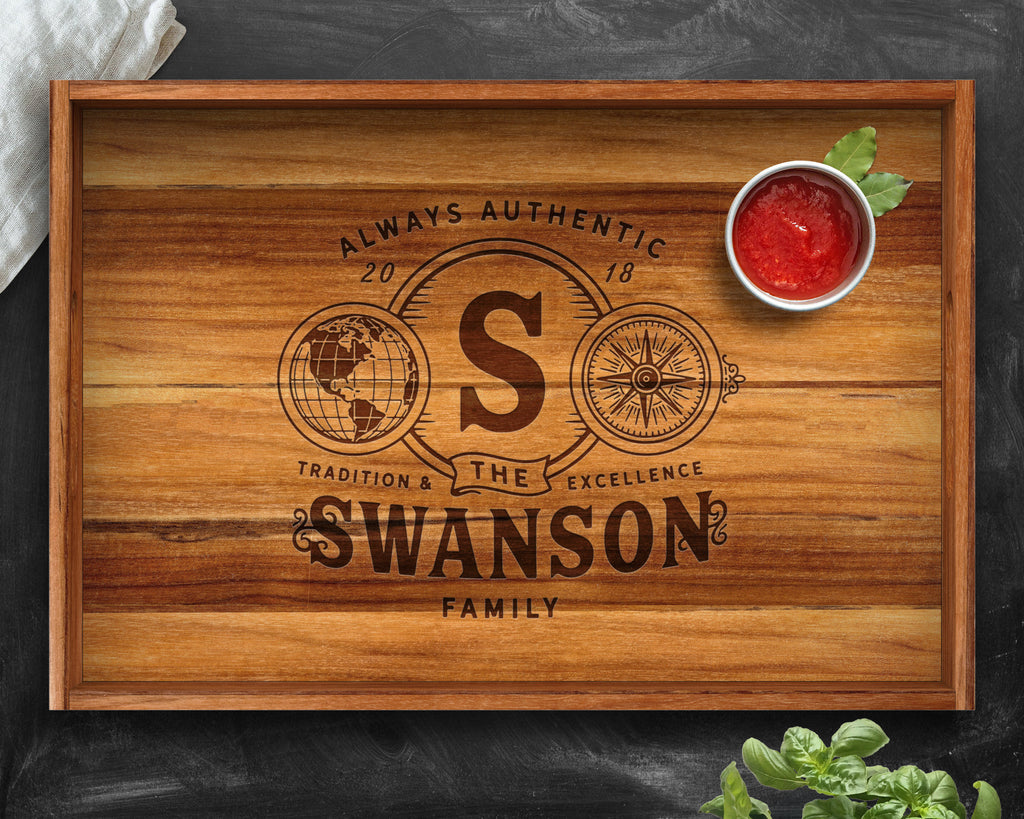 Serving Tray, Teak, Custom Serving Tray, Tray with Handles, Engraved, Tray, Breakfast in Bed, Breakfast Tray, Wood Tray, Coffee Table Tray