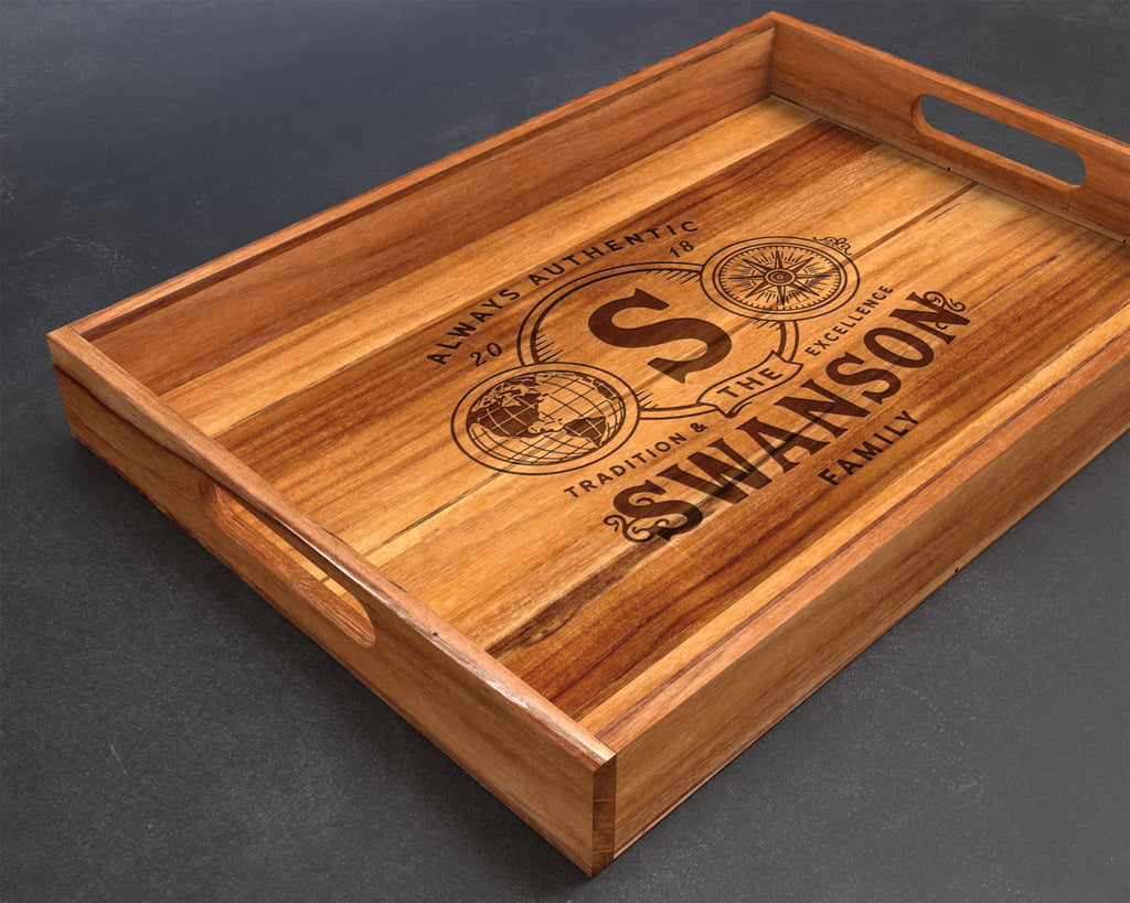 Serving Tray, Teak, Custom Serving Tray, Tray with Handles, Engraved, Tray, Breakfast in Bed, Breakfast Tray, Wood Tray, Coffee Table Tray