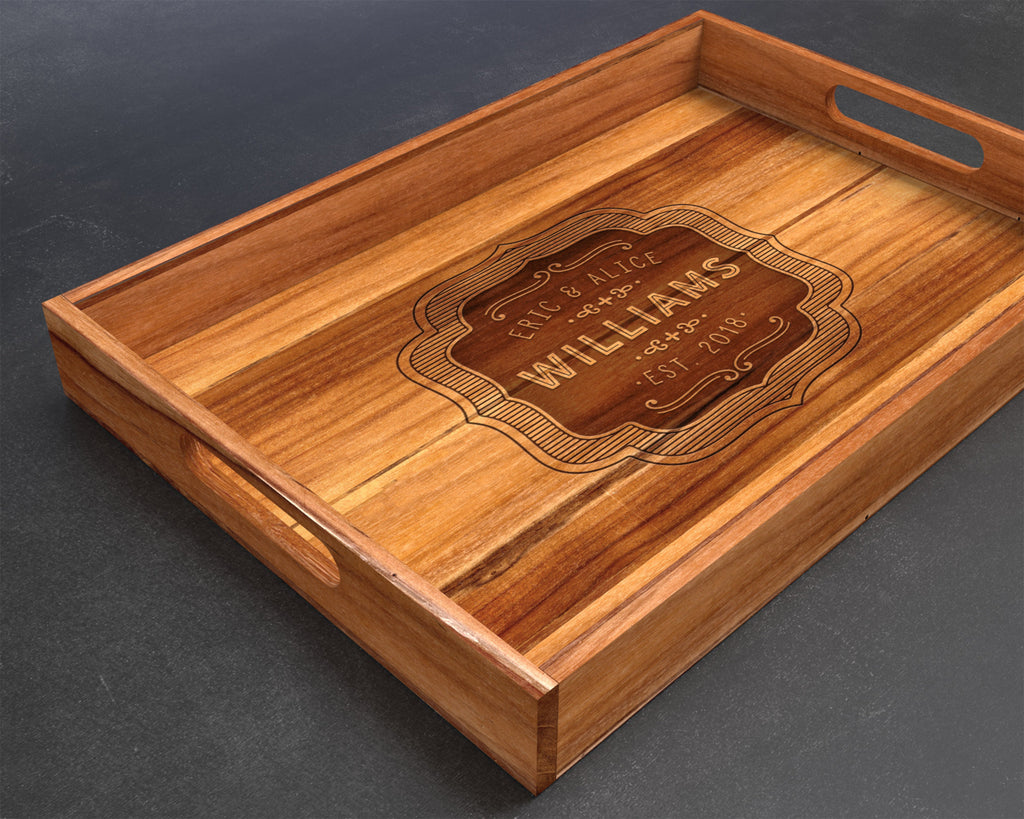 Serving Tray, Teak, Custom Serving Tray, Tray with Handles, Engraved, Tray, Breakfast in Bed, Breakfast Tray, Wood Tray, Coffee Table Tray