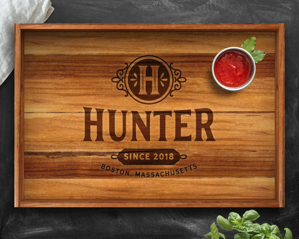 Serving Tray, Teak, Custom Serving Tray, Tray with Handles, Engraved, Tray, Breakfast in Bed, Breakfast Tray, Wood Tray, Coffee Table Tray